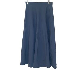 IN:05 Blue A-Line Midi Skirt Cotton Nylon Blend Minimalist Style M2-50 Womens S